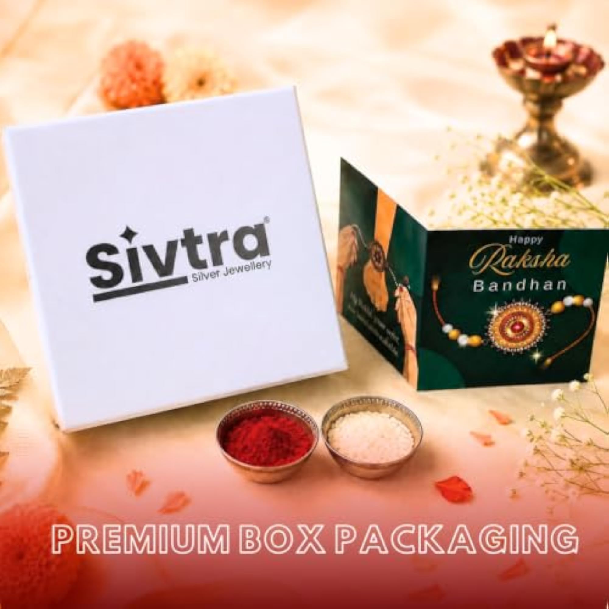 925 Pure Silver Bhaiya Bhabhi Rakhi Combo Gift Set